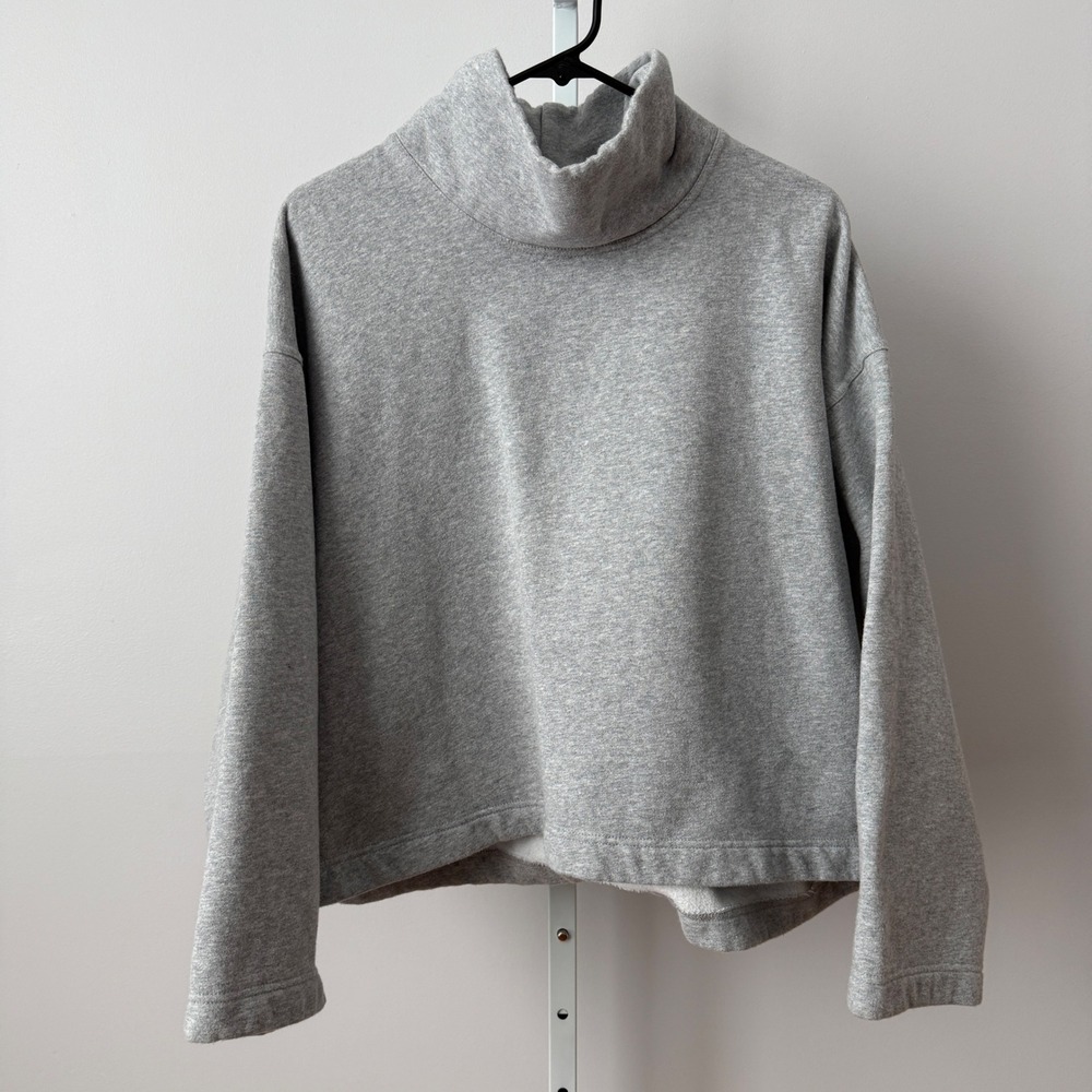 Lloyd sz M Grey Mock Neck Fleece Sweatshirt Boxy Pullover Preppy Lagenlook